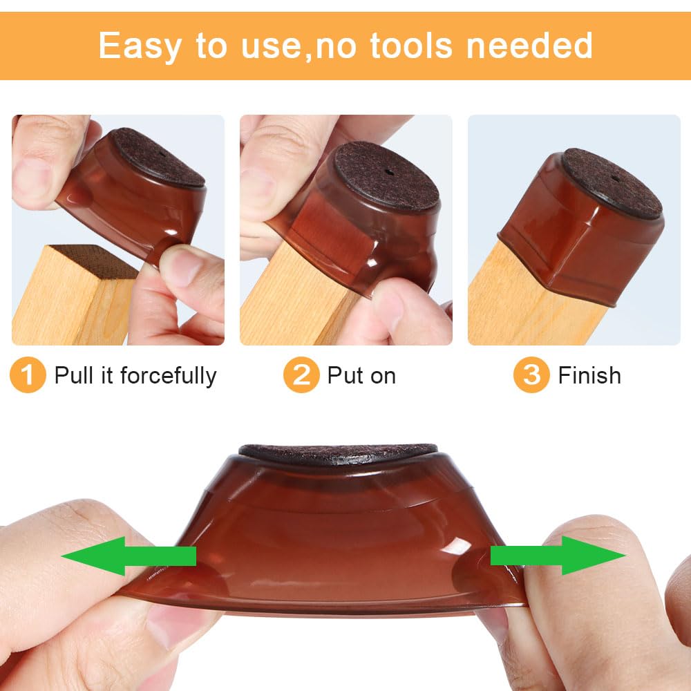 32 Pcs Silicone Chair Leg Floor Protectors for Hardwood Floors Brown Felt Bottom Chair Leg Covers Free Moving — view 4