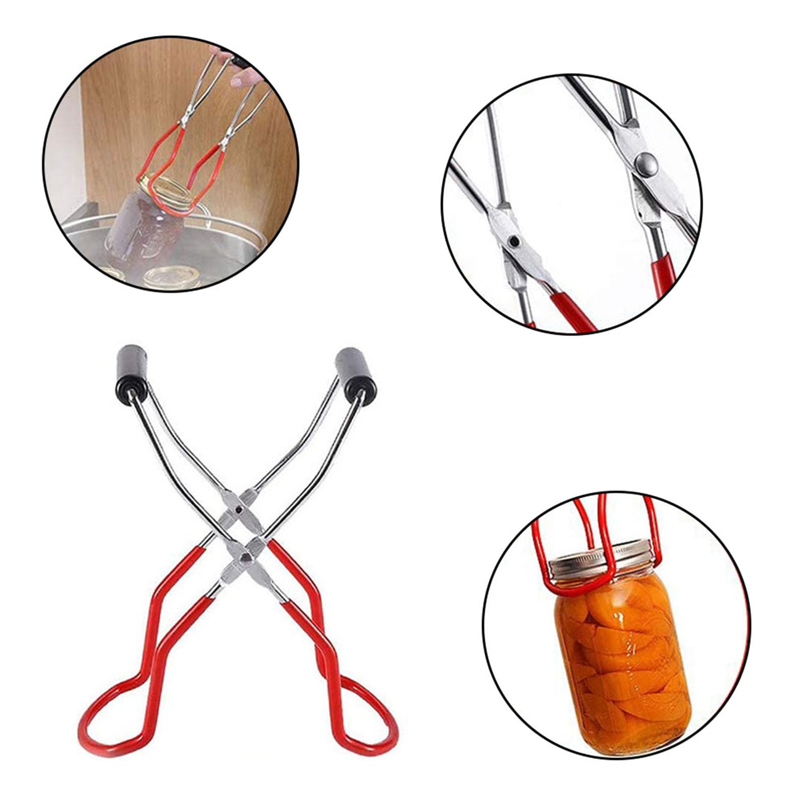 2 Piezas Levantador de Conservas, Rejilla de Vapor Acero Inoxidable, Elevador Tarros Acero Inoxidable, Anti-Escaldaduras Elevador de Tarros Conservas para Frascos de Vidrio (Rojo + Plata + Negro)