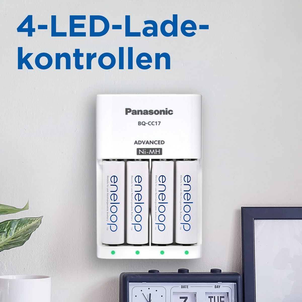 eneloop Smart-Ladegerät für 1–4 AA/AAA NI-MH-Akkus, mit 4 eneloop AA/Mignon-Akkus mit verbesserter Kapazität und 7 Sicherheitsfunktionen