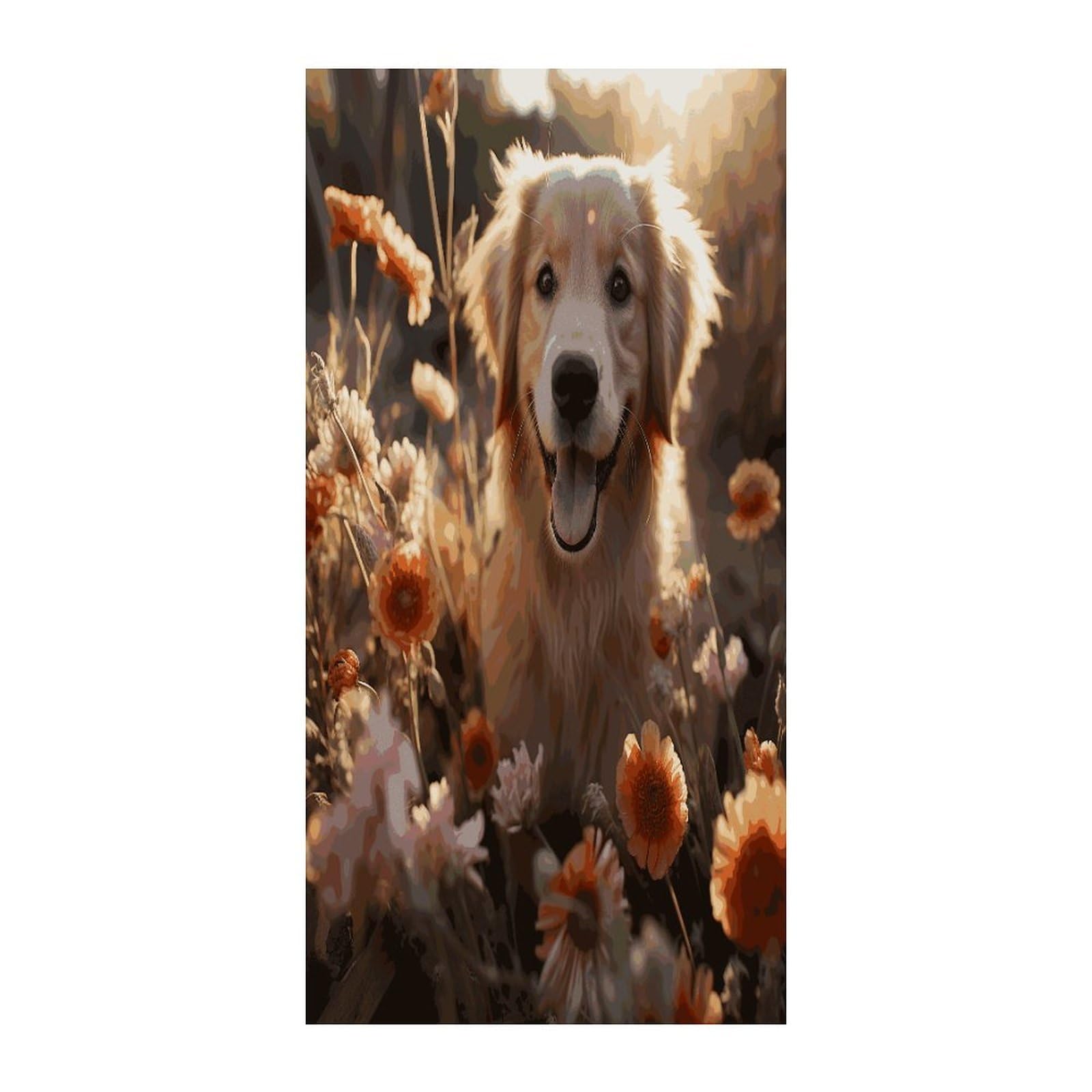 Fekiloot Style Golden Retriever And Flowers Door Curtain Room Divider Curtains