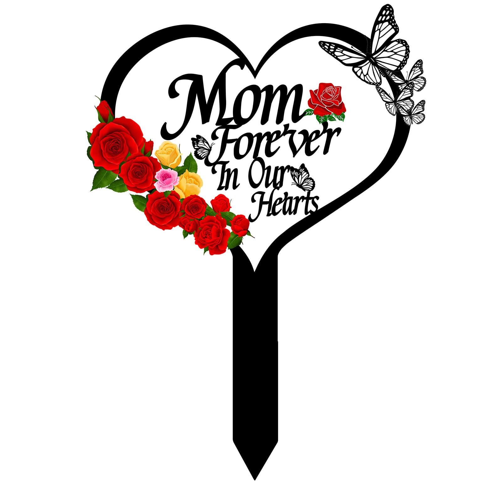 Heart Memorial Plaque Grave Marker for Cemetery - Cardinals Garden Stake Metal Decoration for Mom Dad Outdoors Yard (Mom-B)