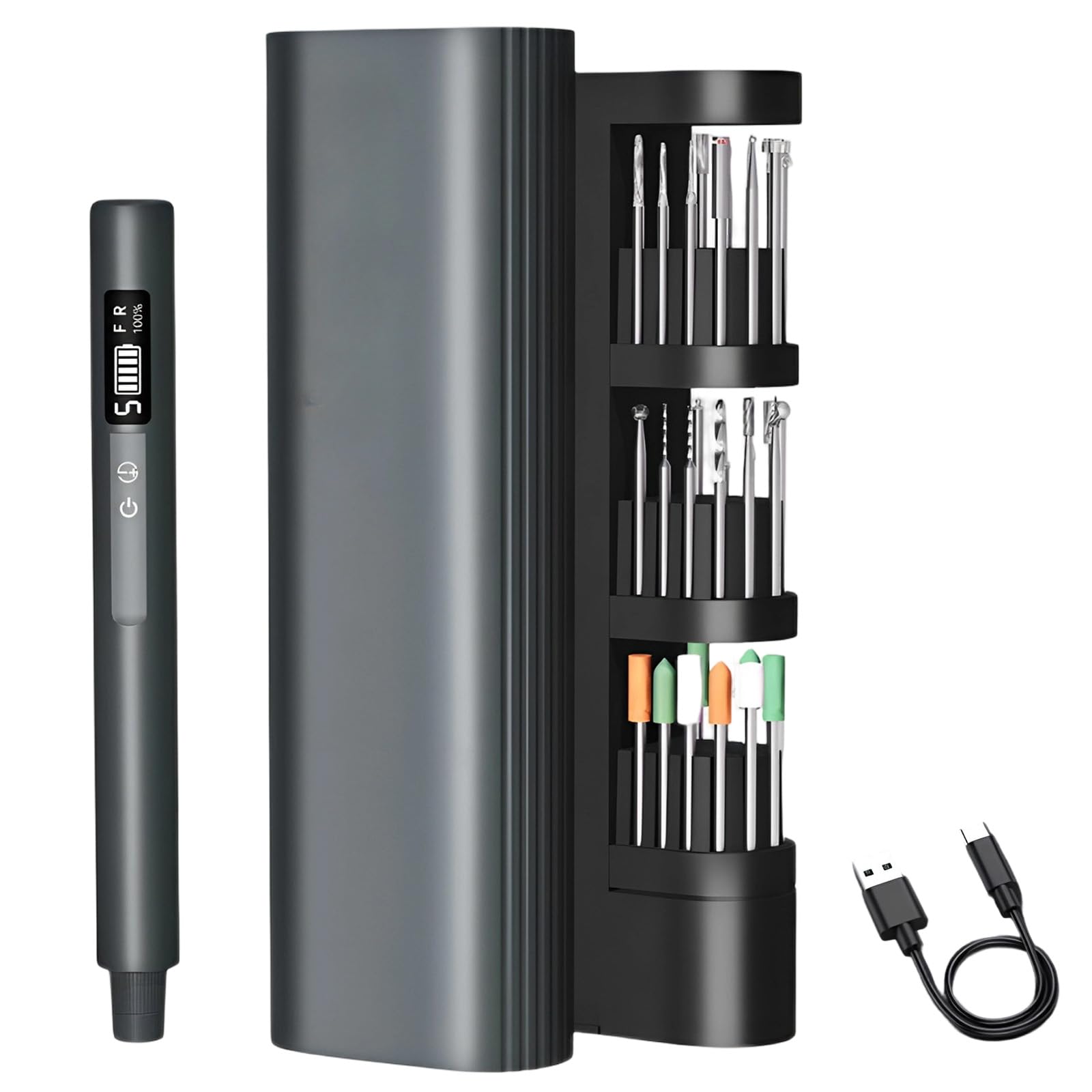 Kit di utensili rotanti senza fili, smerigliatrice elettrica portatile, penna per incisione leggera per progetti fai da te, smalto per unghie, regolabile a 5 velocità 35000 giri/min, con teste di