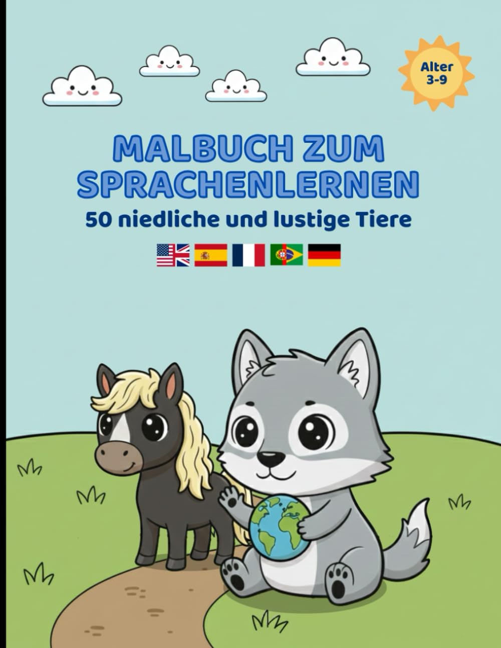 MALBUCH ZUM SPRACHENLERNEN: 50 niedliche und lustige Tiere