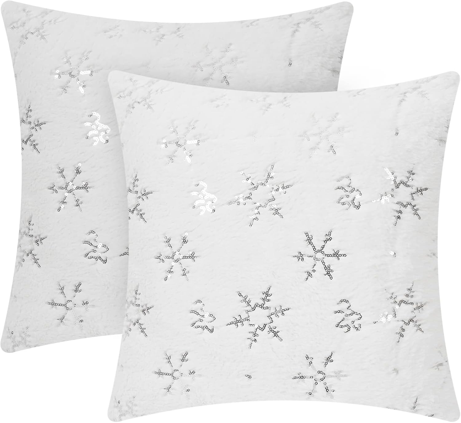 Christmas Snowflakes Sequins Throw Pillow Covers,Set of 2
