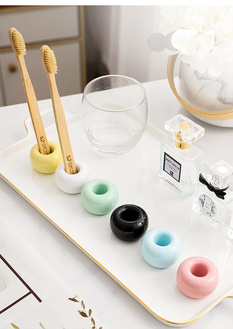 Confezione Da 2 Portaspazzolino In Ceramica Per Bagno – Mini Supporto Salvaspazio, Piccolo Ed Elegante, Bianco E Nero, Con Fondo Aperto