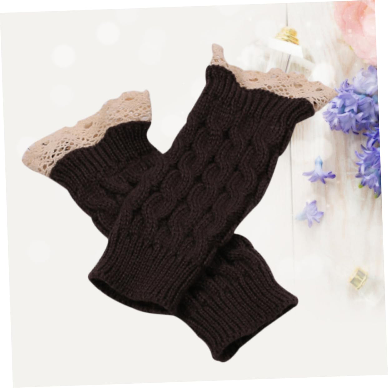 AOKWAWALIY Warm Gloves Lace Fingerless Gloves Winter Long Gloves Arm Warmers Knitted Gloves Coffee