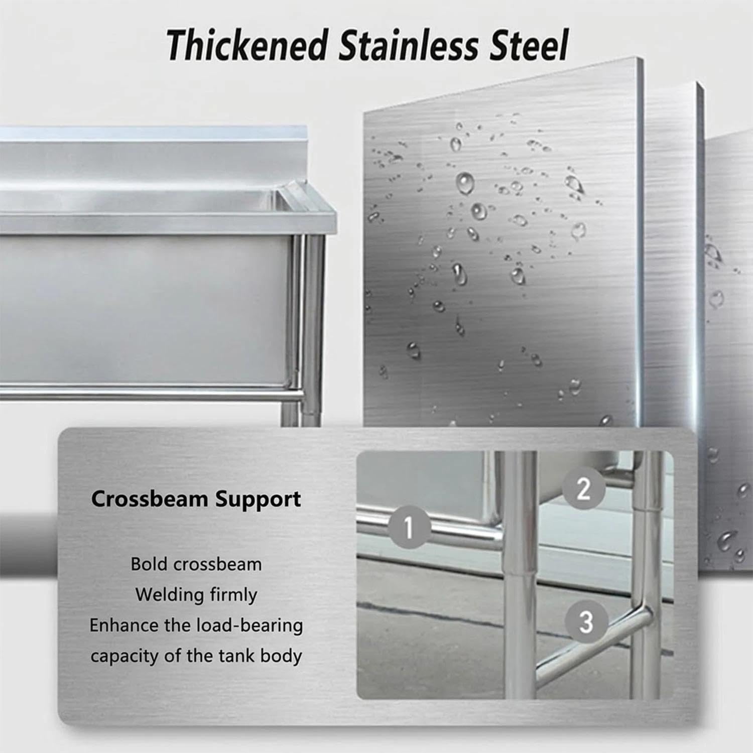 Lavello In Acciaio Inox Fatto A Mano Autoportante Lavandino Multiuso Lavamani Industriale Del Ristorante Commerciale Lavandino Per Garage Cucina Lavanderia Esterni Industriale(100 * 60 * 80 cm)