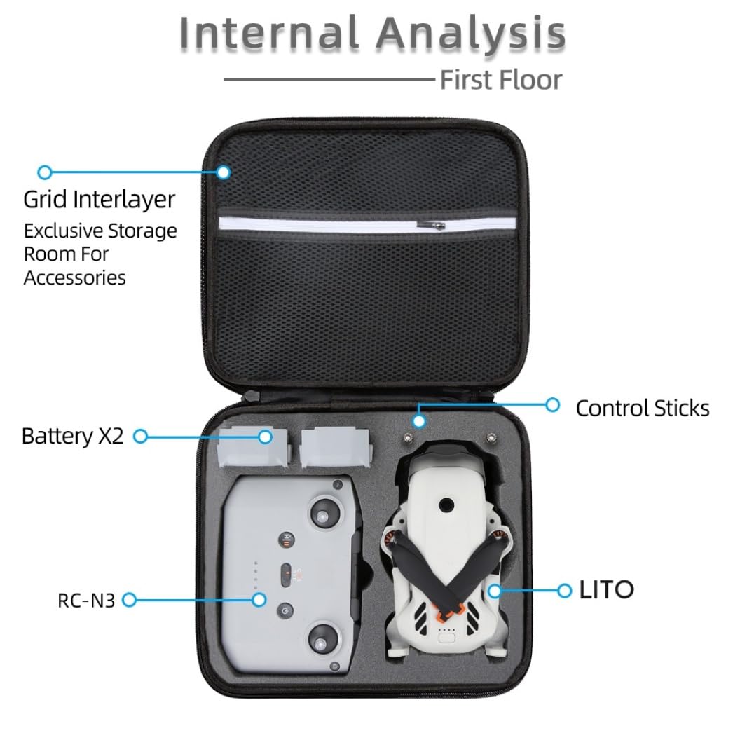 Bolsa de almacenamiento de Viaje para DJI Lito X1/Lito1 Dron Estuche de transporte de Carcasa Dura de PU a prueba de Polvo e Impermeable Caja Protectora Portátil Accesorios para Drones (Black)