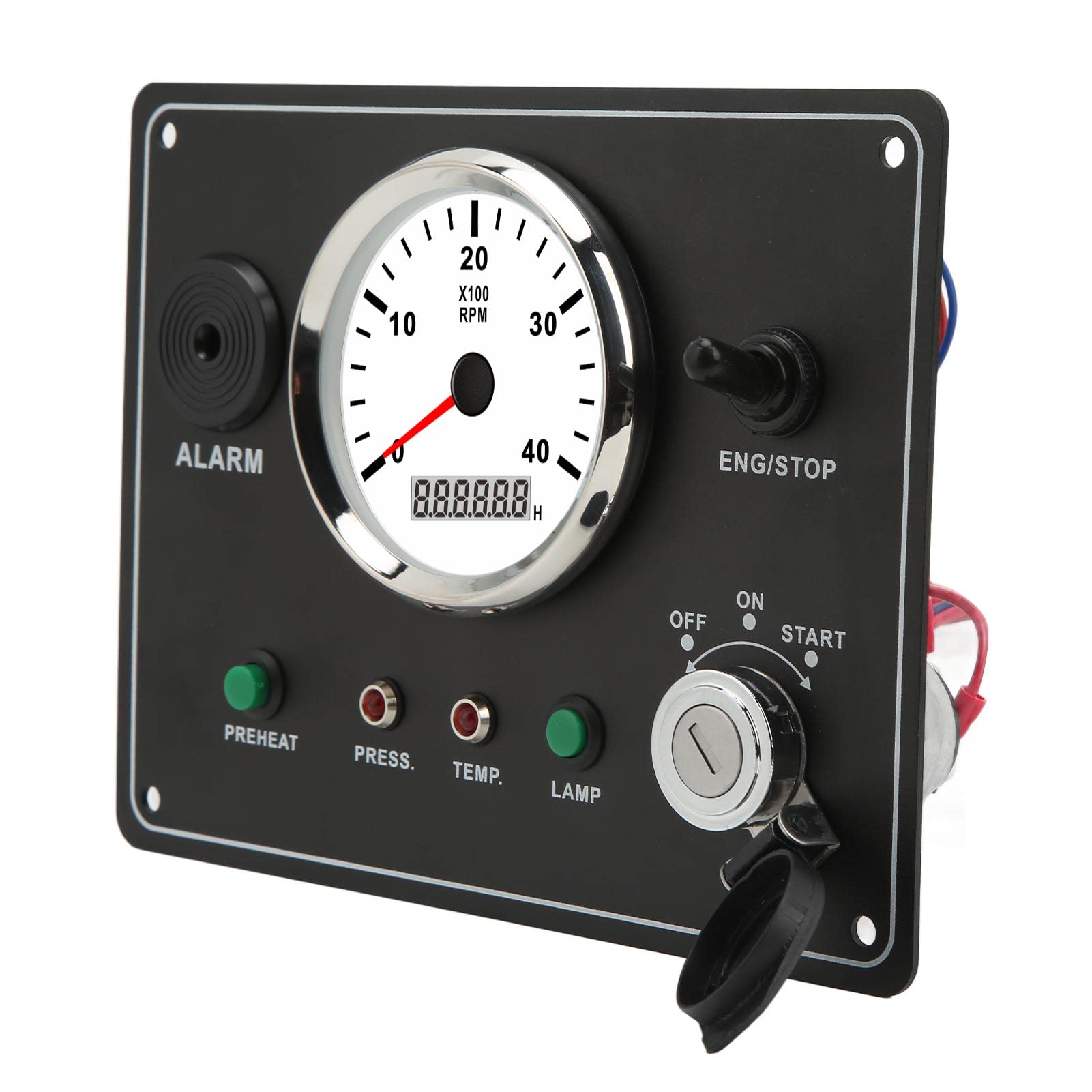 Quadro Strumenti per Barca Impermeabile IP67 con Contagiri - Multifunzione - 4000 Giri/min - Arresto Motori Accensione ON OFF - Allarme Temperatura acqua. (12V)