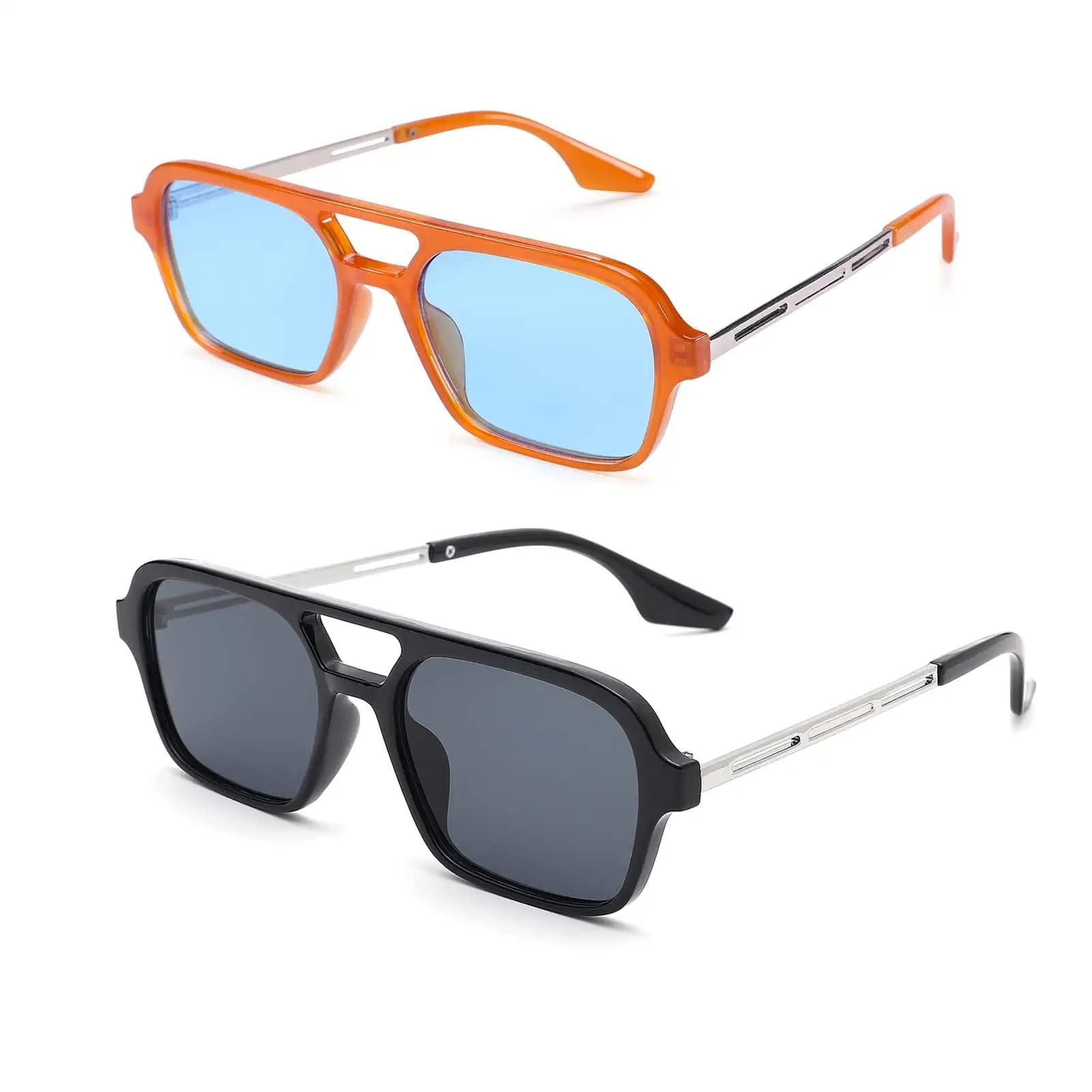 SYOSIVintage 70s Flat Pilot Aviator Sunglasses for Women Men, Rectangular Glasses UV400 Protection Shades