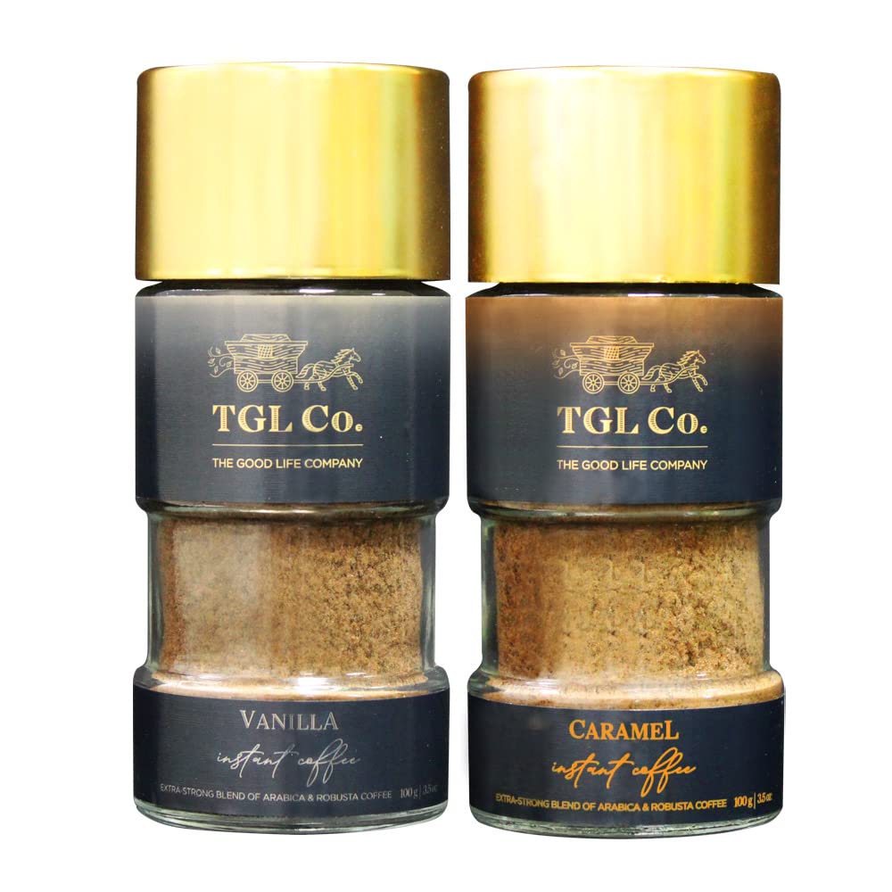 TGL Co. Caramel + Vanilla Flavoured Coffee (100Gms Each) | Rich & Smooth Taste|Everyday Coffee|Makes 50 Cups Each Bottle
