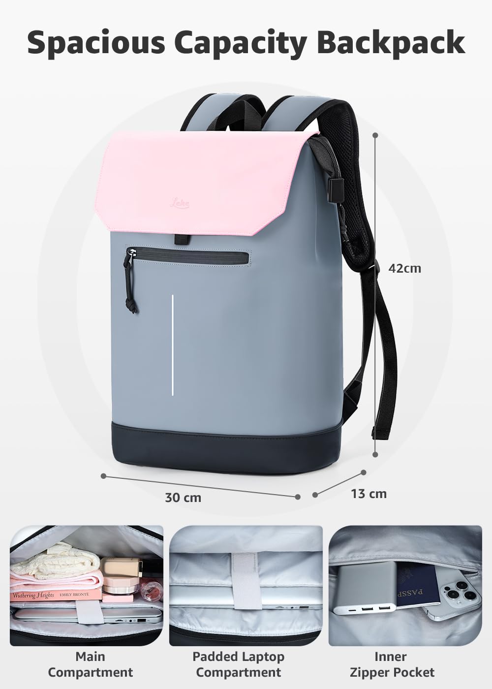 Lekespring Zaino Porta PC Donna 15.6 Pollici – Elegante Zaino Università e Lavoro Donna,Impermeabile per Laptop con Design Moderno, Ideale per Viaggi, Ufficio e Scuola