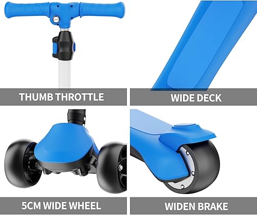 Miniatura 5 de Scooter para niños, 3 alturas ajustables, mango en forma de C, diseño de dirección inclinada, scooter de 3 ruedas para niños de 3 a 12 años, los