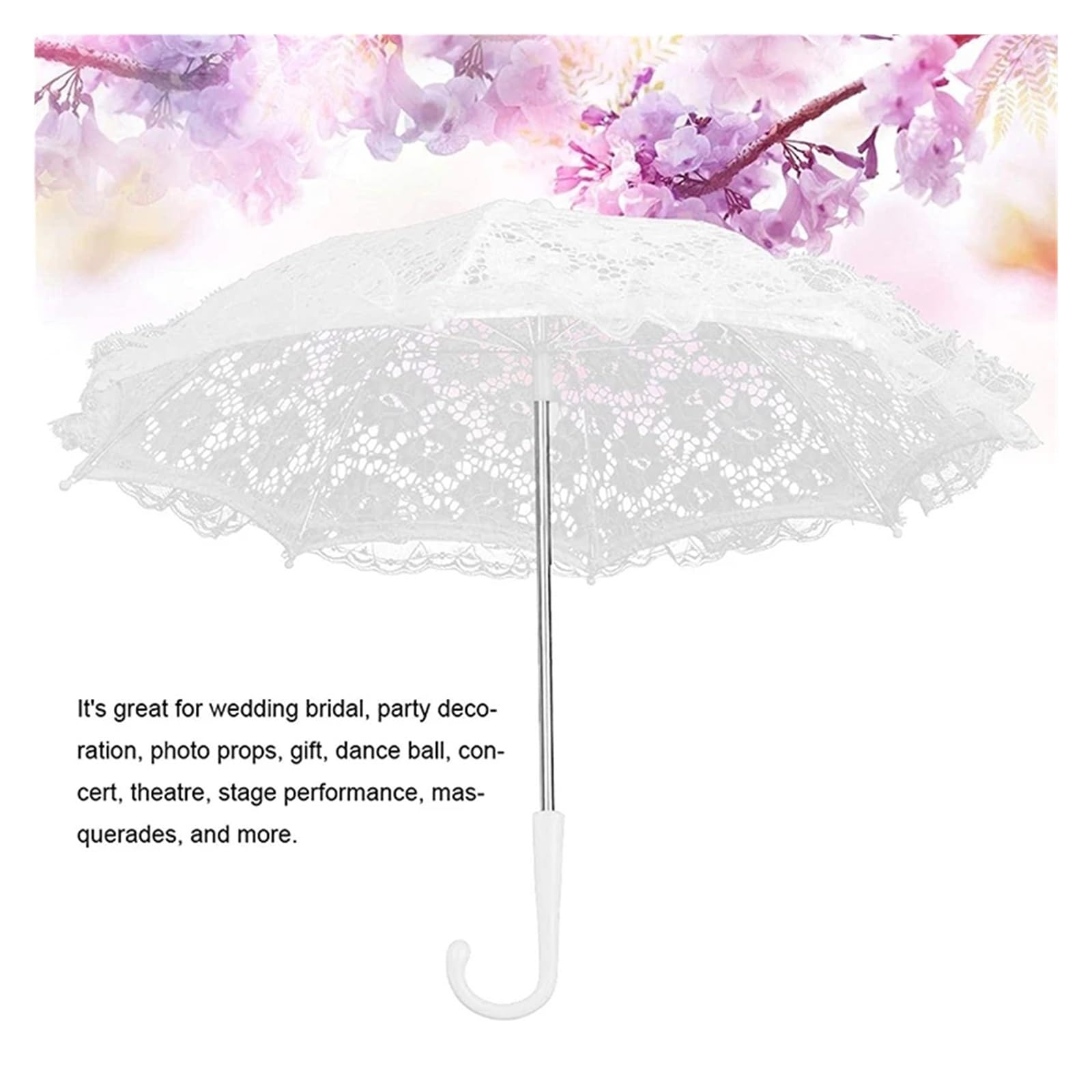 Koronkowa parasolka, Koronkowy Parasol do Fotografii Ślubnej Dekoracja Imprezy Ręcznie Robiony Biały 42x50cm