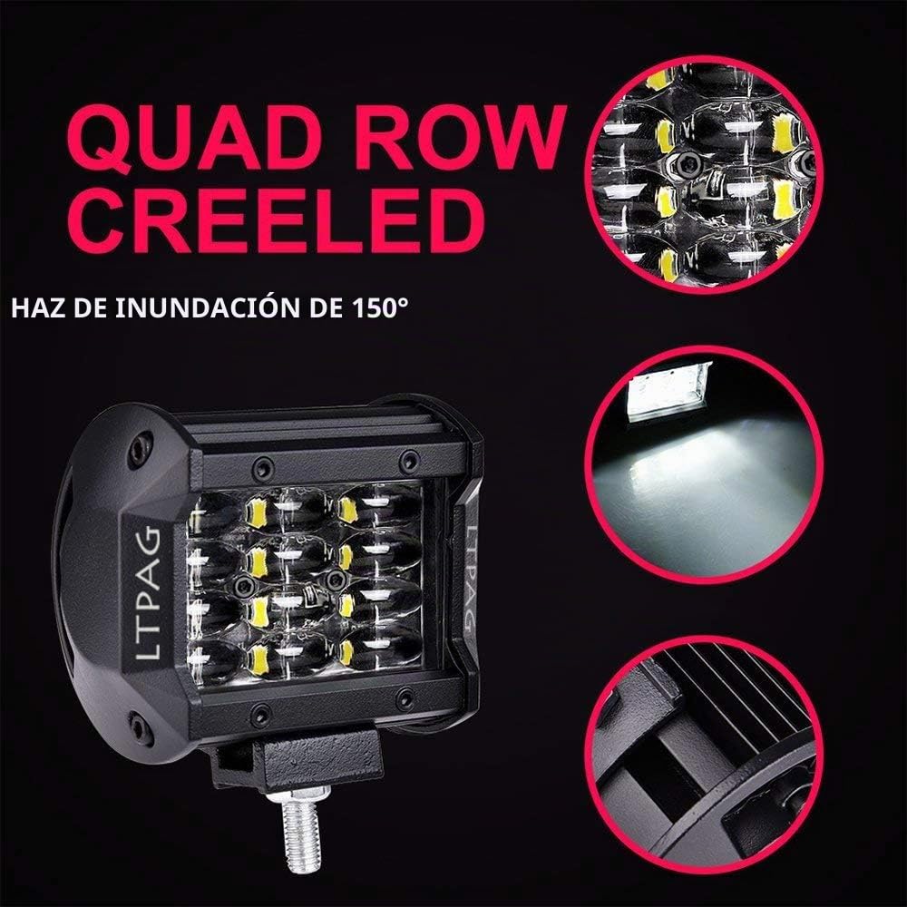 LTPAG 2pcs Faro Trabajo Led, 4" 72W 14400LM Focos LED Tractor 12V-24V 6000K Focos LEDs para Tractores IP68 Impermeable Luz de Niebla Coche,SUV,UTV, ATV, Off-road,Camión,Moto,Barco-Garantía de 2 años