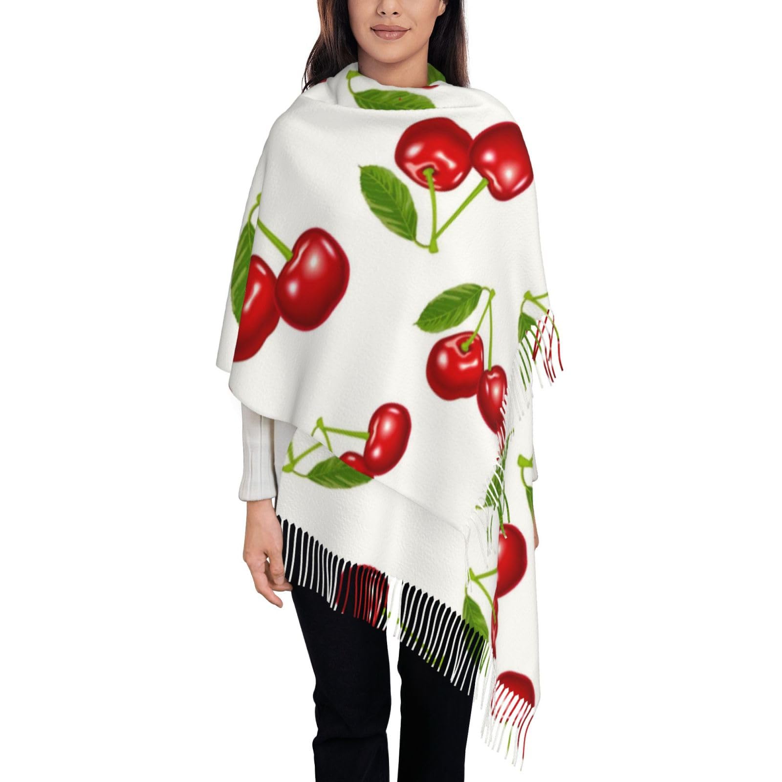 FUkker Women's Scarf Women's Shawl Faux Cashmere Scarf Warm Printed Scarf Cherry Pattern