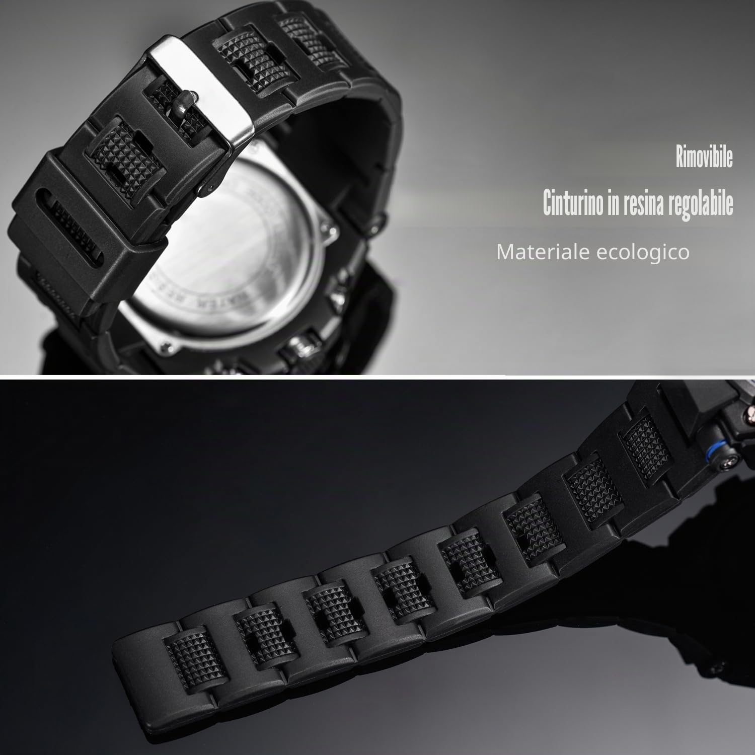 RORIOS Orologio sportivo da uomo, digitale, impermeabile, digitale, militare, orologio con sveglia, quadrante grande, quadrante blu, cinturino