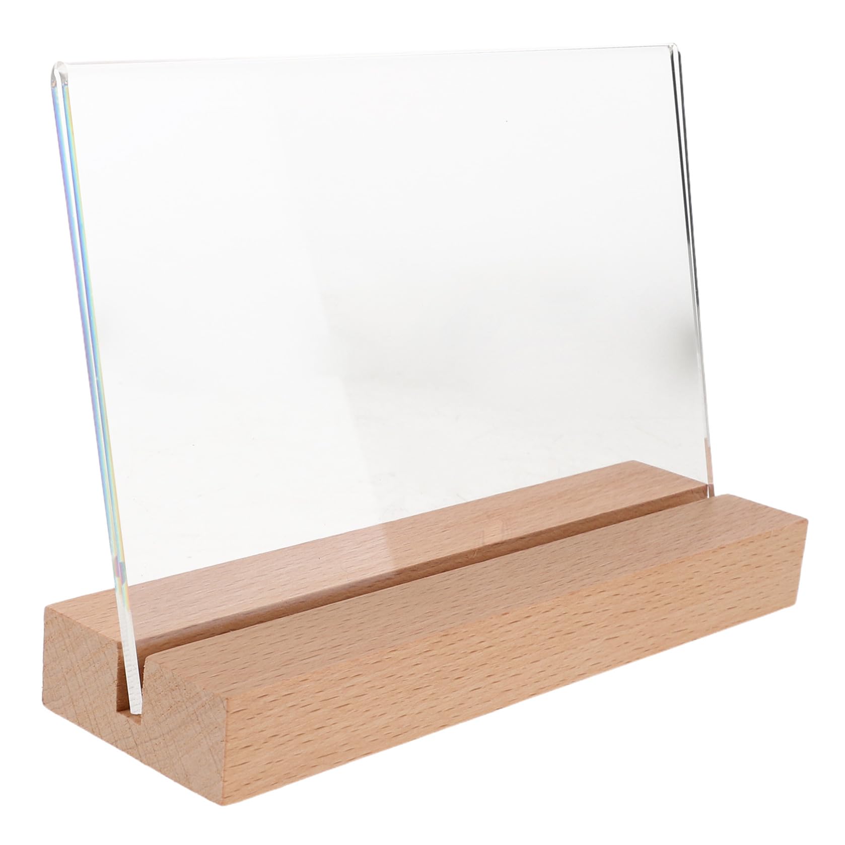 Abaodam Soporte para Letrero de Mesa Horizontal A6 5 Piezas con Base de Madera Natural y Acrílico Transparente para Menús, Porta Carteles y Exhibidores en Restaurantes y Oficinas