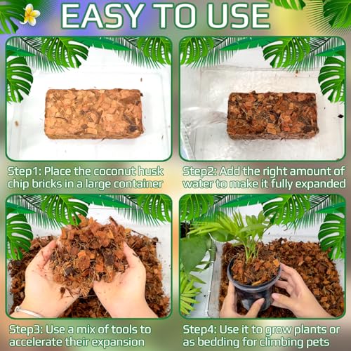 Halatool 2 Pcs Coco Husk Chips for Plants - 2.2 LB 100% Organic Coconut Coir Chips with Low EC and pH Balanced, Compressed Coco Substrate Growing Mulch Medium for Landscaping, Herbs, Plants, Flowers