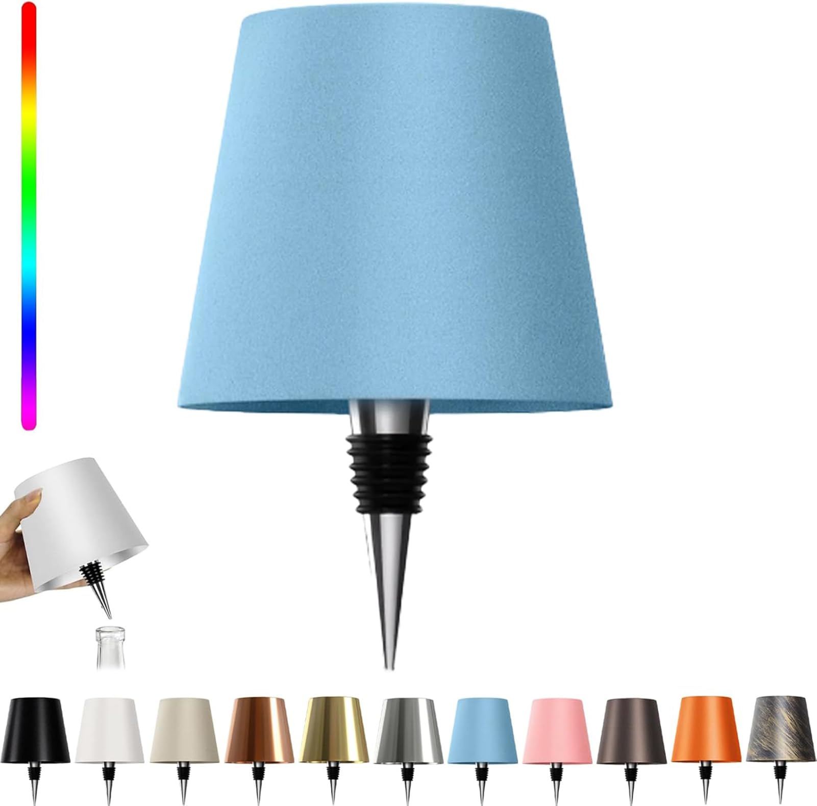 MAKA Lampada Per Bottiglia Con Tappo In Sughero – Luce Tavolo Wireless USB, 3 Temperature (Calda/Naturale/Fredda), 200 Lumen, Autonomia 7h (Nero)