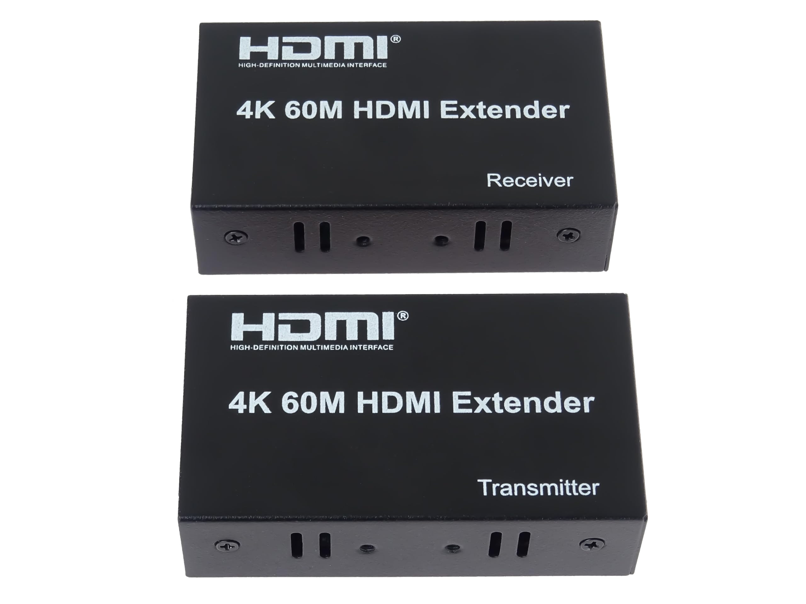 PremiumCord 4K HDMI-Extender auf 60 m über ein Cat6/6a/7-Kabel, UHD 4K 2160p 60 Hz, Full HD 1080p, 18 Gbit/s, HDMI2.0, HDCP2.2, Metallgehäuse, Schwarz