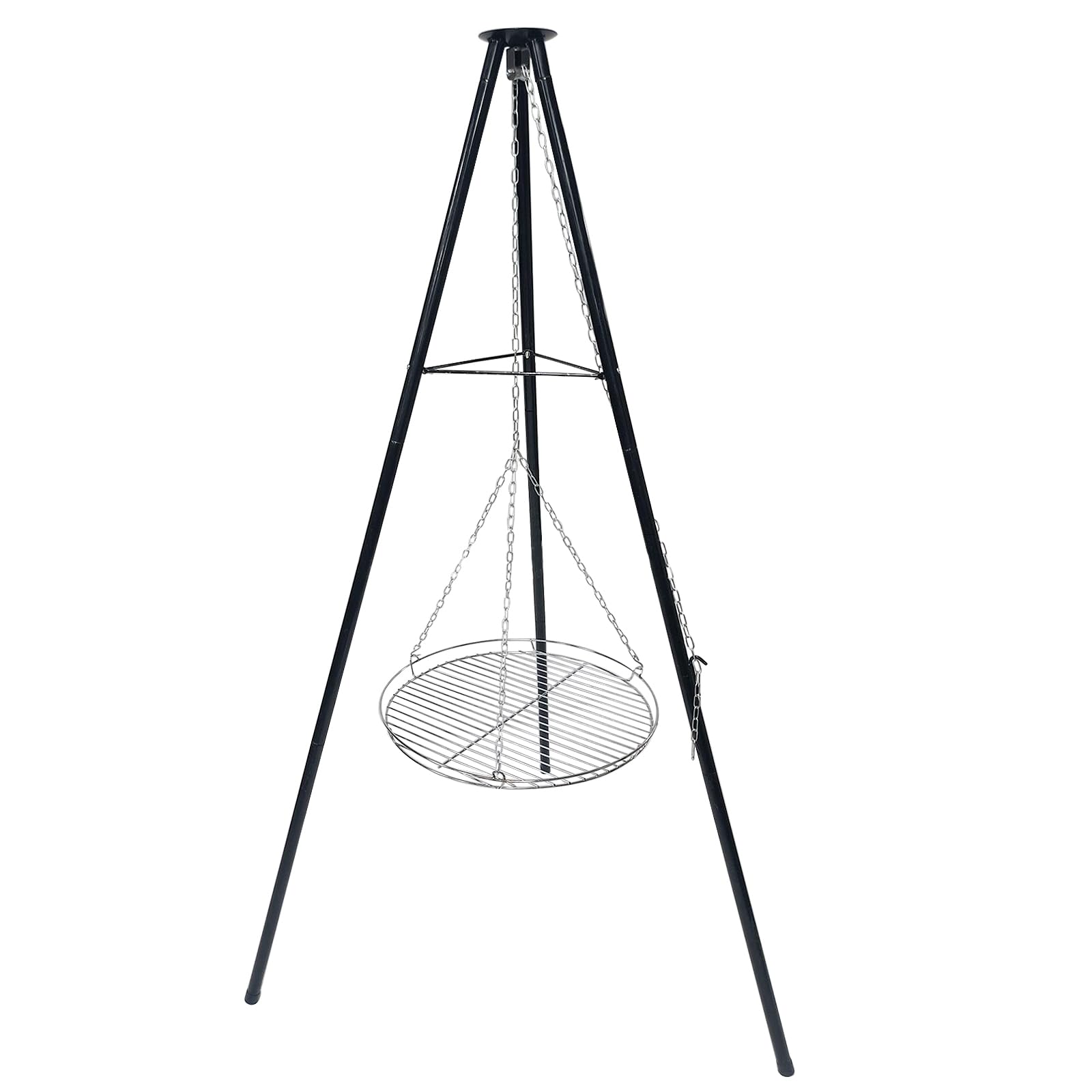 Grille de barbecue avec grille, espacement des barres, tourbillons de corde, trépied télescopique, support de barbecue, cuisson en plein air, kit de trépied pliable, feu de camp, grande surface de