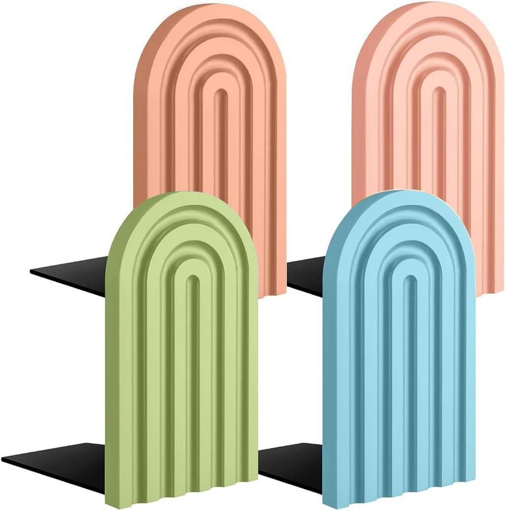 4 Pcs Wooden Bookends Rainbow Arch Shelf Decorative No Slip Book Kends Decorative Bookend Book Stoppers for Home Office Library Kitchen Decor