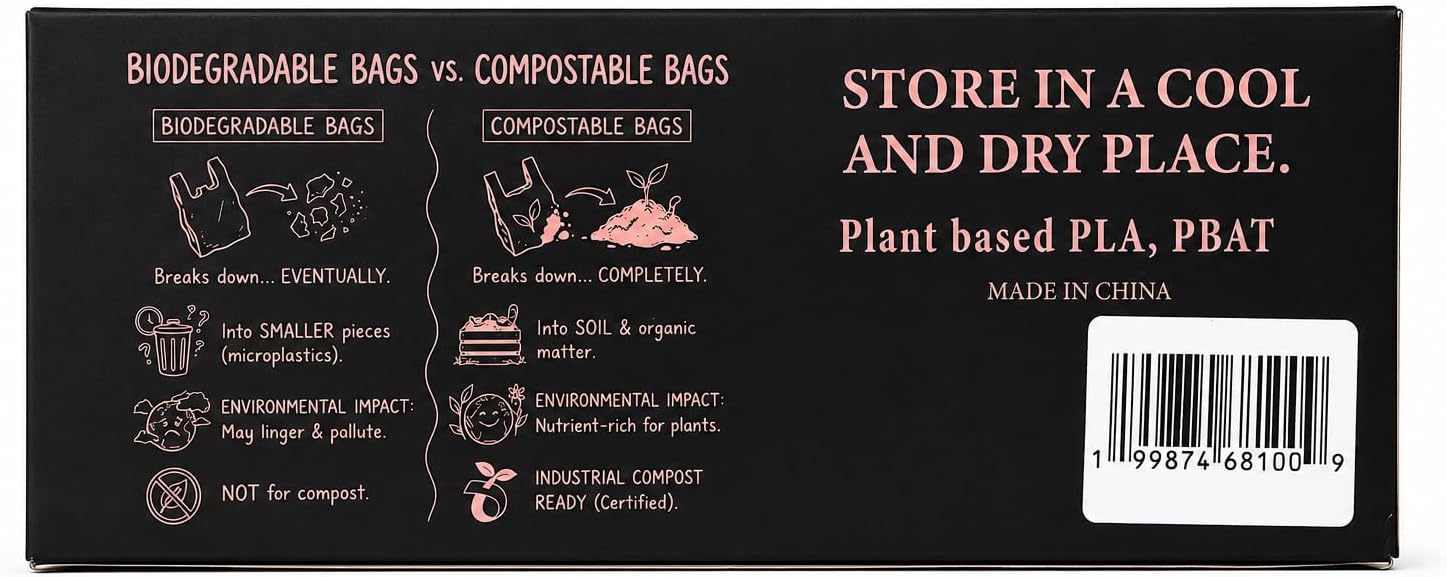 Telllure collective-13 Gallon Compostable trash bag-BPI Certified (ASTM D6400),TÜV OK Compost Home Certified TÜV OK Compost Industrial Certified, EN 13432 Certified