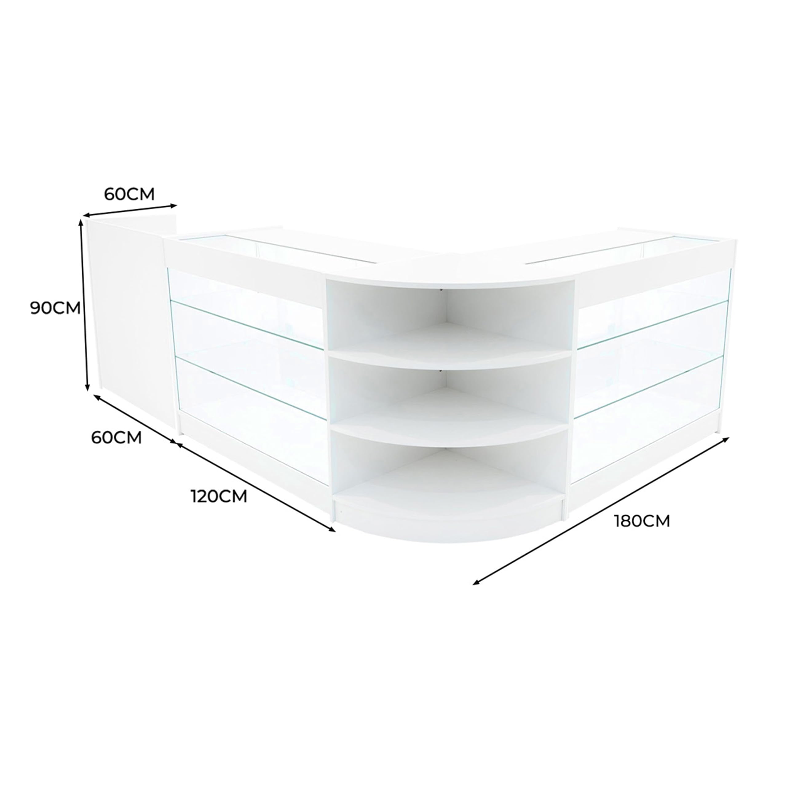 Comptoirs de Vente MDF Blanc à LED Blancs Ensemble Astro CM60 TB60 K1200 3 Unités de Rangement Étagères Internes Portes Coulissantes Verouillables Réception Bureau Vêtements Bijoux [Clés INCLUS]