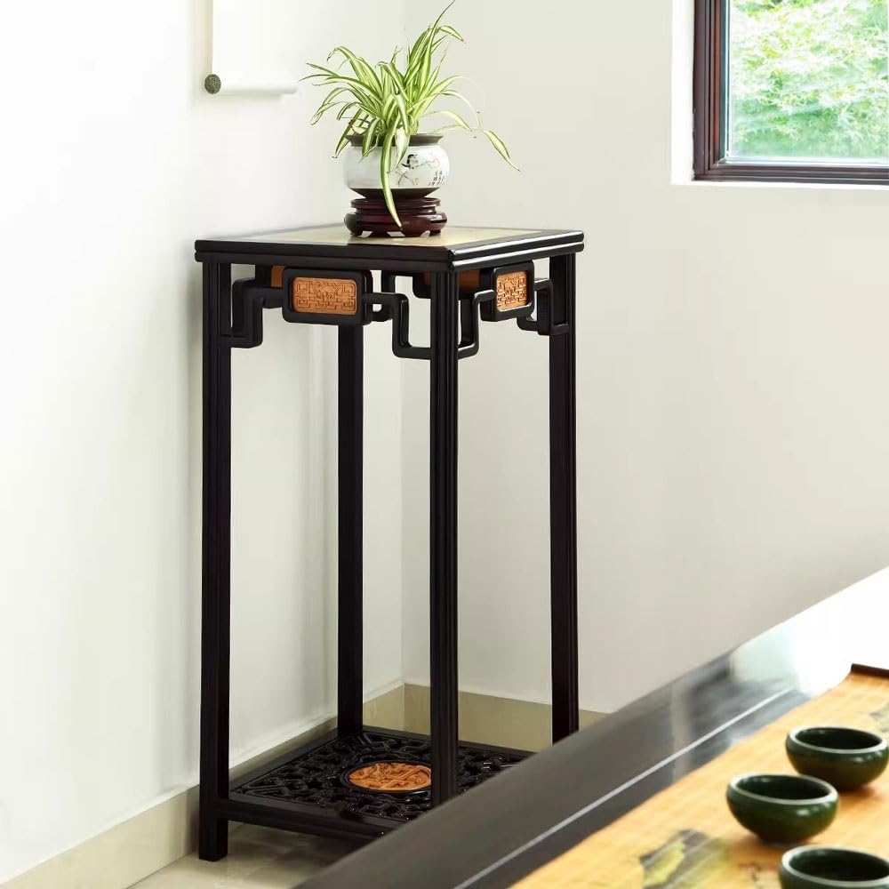 Baza Bonsai Ażurowa rzeźba z sekwoi marmurowym stojakiem ekspozycyjnym, chińska podstawa do roślin w stylu antycznym