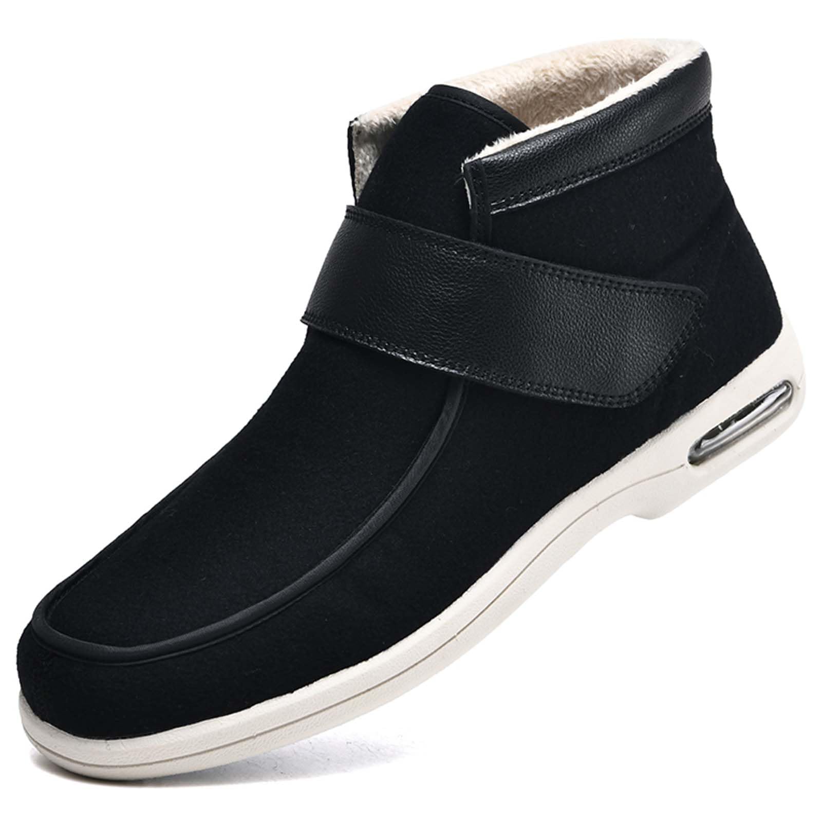 Męskie buty dla diabetyków o szerokiej szerokości, ciepłe, wysokie kapcie z regulowanym zapięciem, wygodne i wspierające buty na opuchnięte stopy (Black Men 8)