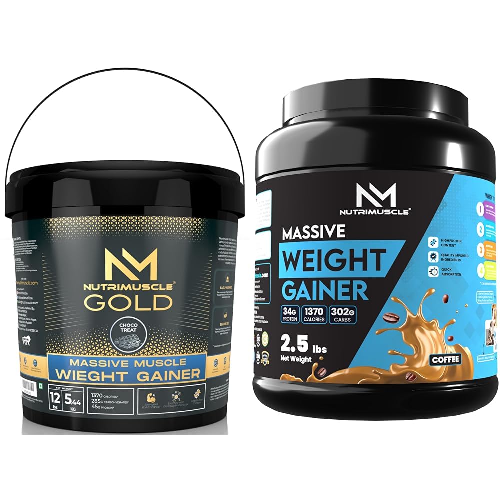 NutriMuscle Massive GOLD Weight Gainer - 12 Lbs - 5.44 Kgs - Choco Treat | Nutrimuscle Massive Weight Gainer - 2.5 lbs - 1.134 Kgs - Coffee Flavour For Weight & Mass Gain --image-43