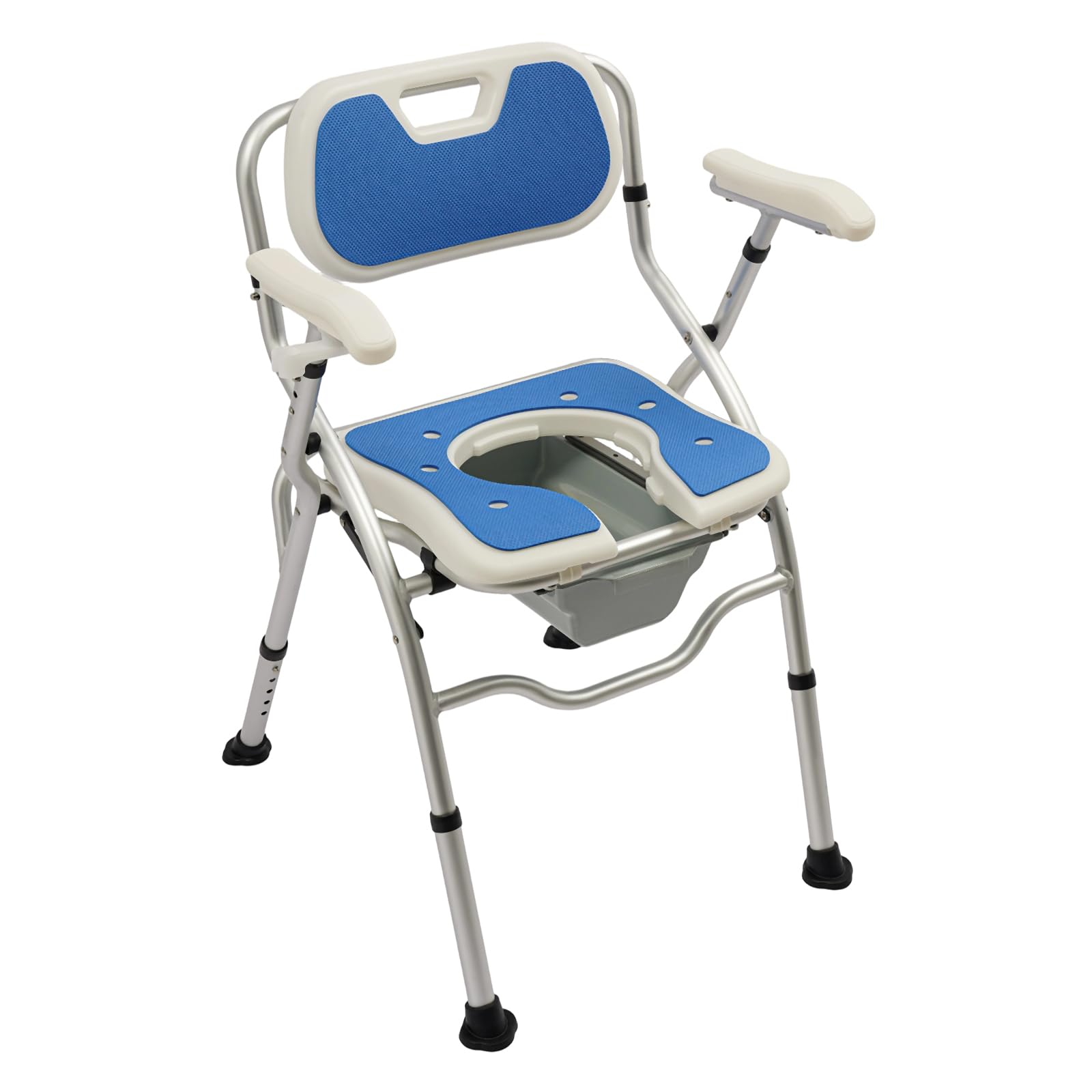 Sedia da doccia pieghevole per anziani, sedia da bagno regolabile in altezza, portata 150 kg, con braccioli e schienale, colore: blu
