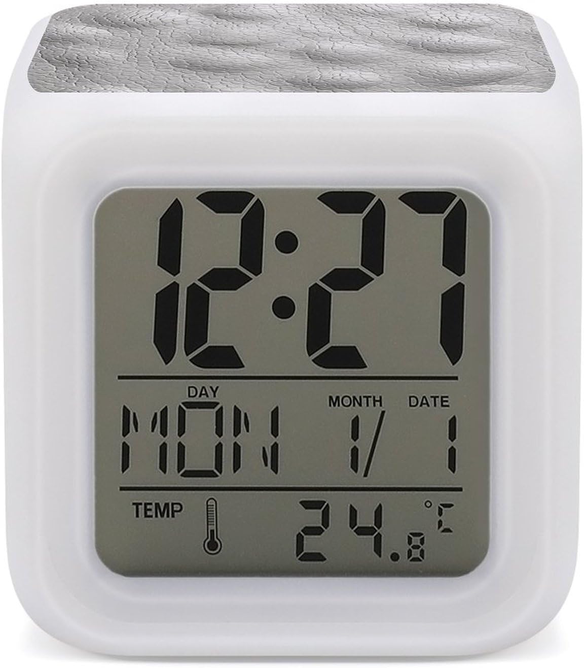 White Leather Texture Alarm Clock 7 Color Changing Nightlight