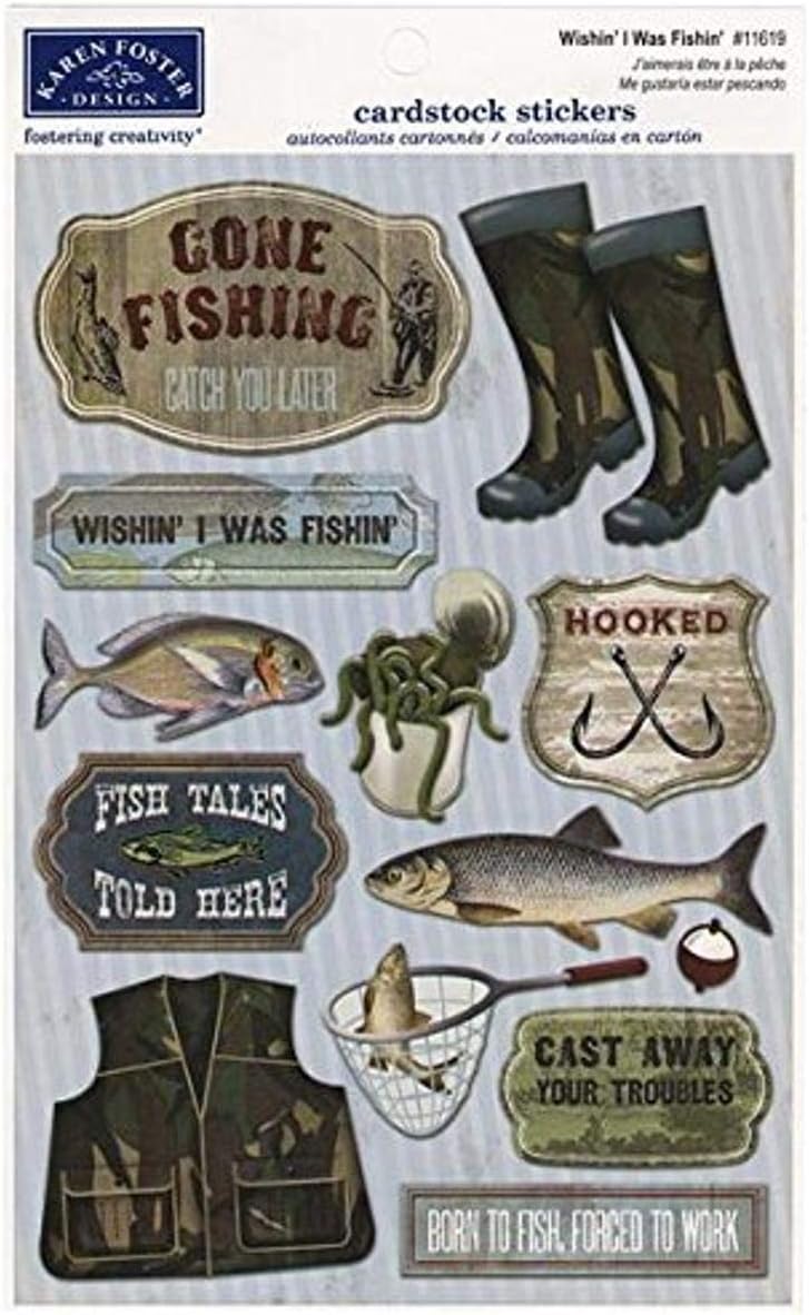 Karen Foster DesignAcid and Lignin Free Scrapbooking Sticker Sheet, Wishin' I was Fishin'