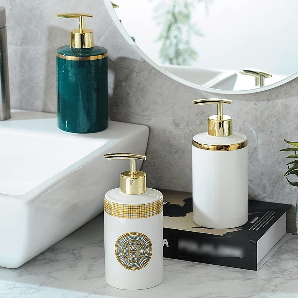 Dispermato di sapone da bagno in stile fattoria in ceramica bottiglie di distributore di liquido, sapone per mani in ceramica+distributore di sapone per cucina, distributore di sapone ricaricabile del