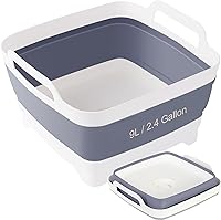 Detsuk Collapsible Dish Basin Sink Tub with Drain Plug - 2.4 Gal BPA-Free Baby Bottle Washer for RV Camping Kitchen Grey