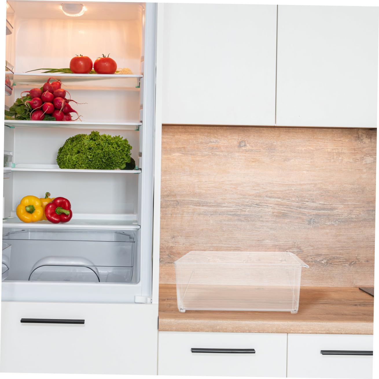 COLLBATH Contenedor de Almacenamiento para Alimentos Frescos Apilable de Plástico Blanco Tapa para Refrigerador y Cocina, Organizador y Práctico