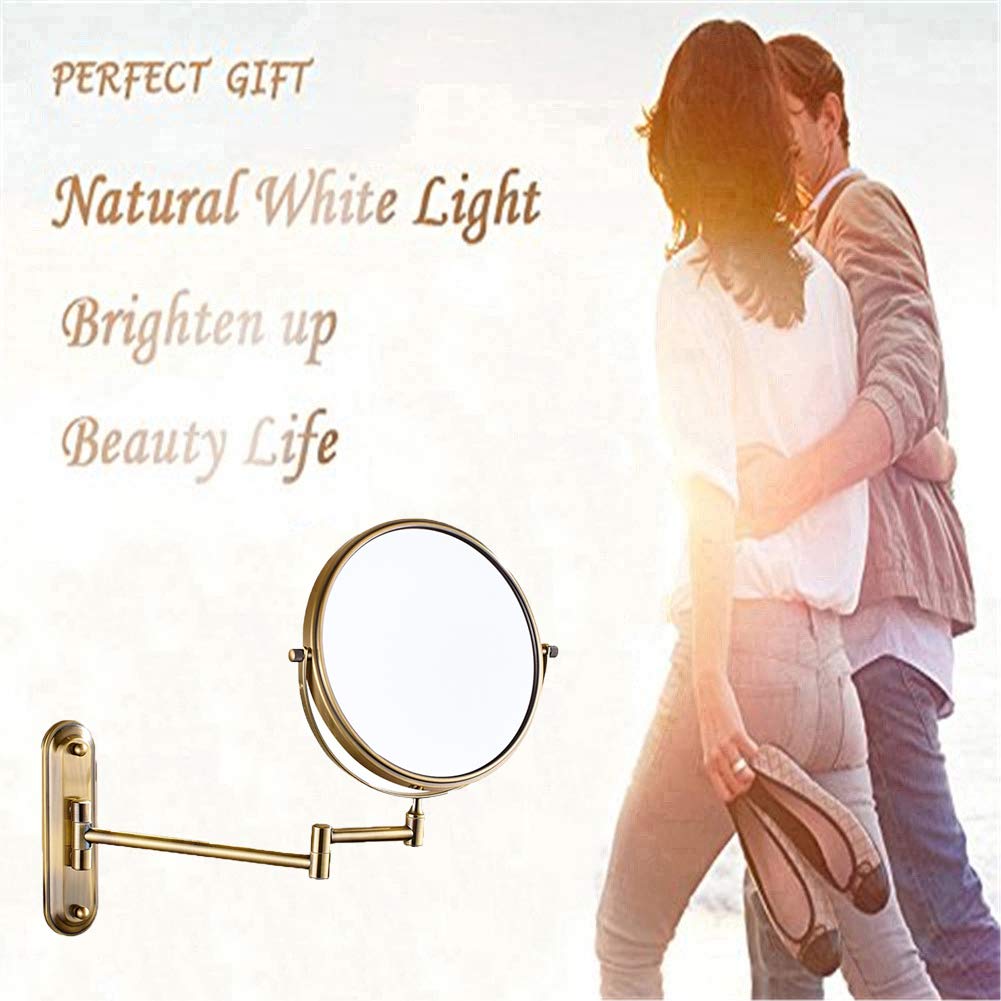Espejo de maquillaje de montaje en pared, giratorio de 360°, extensible, de doble cara, espejo de baño, espejo de aumento 10X, espejo de belleza plegable de forma redonda, trefilado de alamb