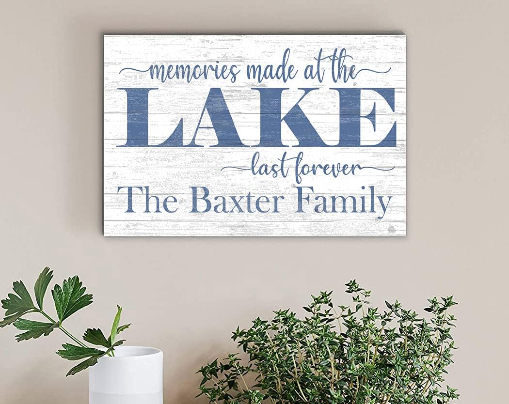 Lake House Sign Personalized with Family Name or House Name – “Memories Made at the Lake Last Forever” Wall Art – Cabin or Vacation Home Decor – Made in USA – 16.5" x 10.5"