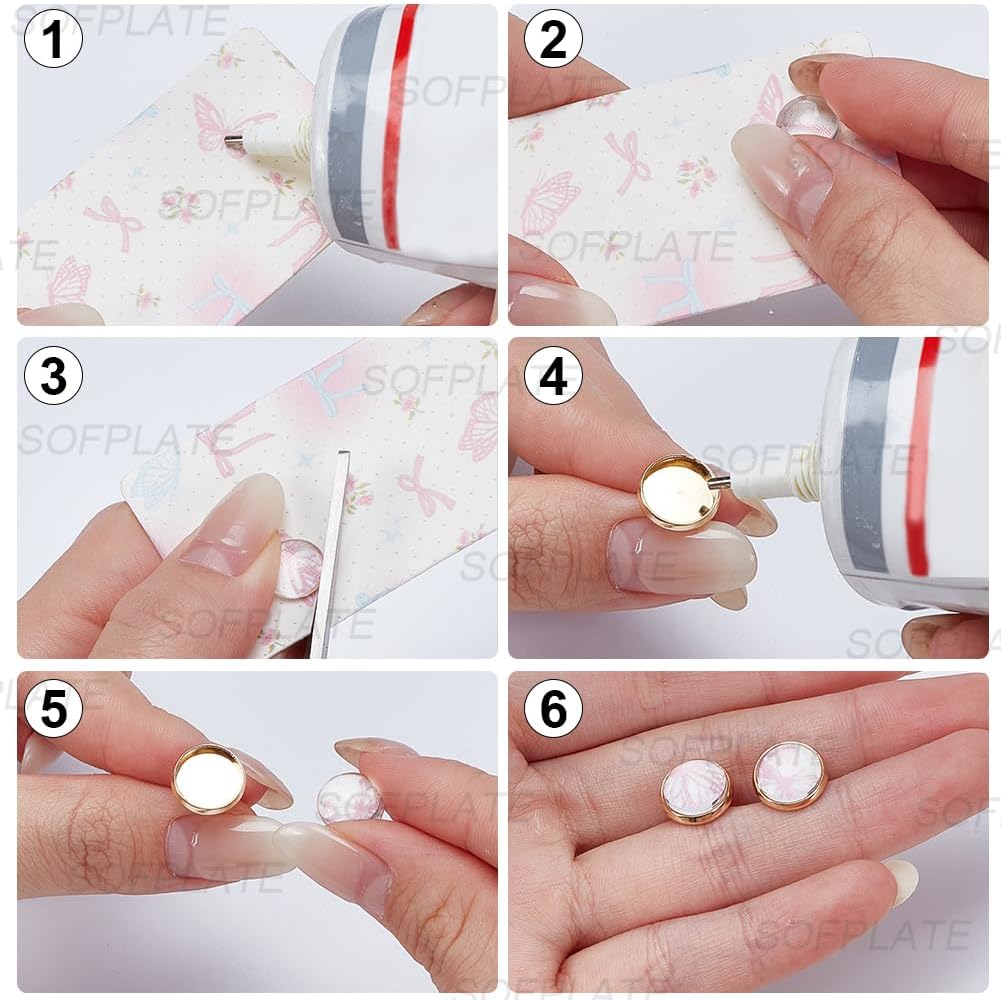 1 Box 150Pcs Cabochon Earring Blanks 10mm Stainless Steel Stud Earring Kit Including Blank Studs Butterfly Earbacks Glass Cabochon Findings Kits for DIY Jewellery Earrings Making Beginners image 5