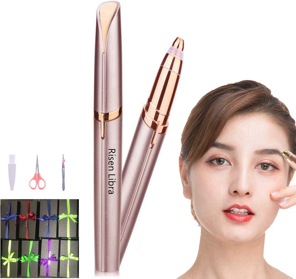 Eyebrow Hair Remover, Electric Painless Eyebrow Trimmer Epilator for Women, Portable Eyebrow Hair Removal Razor with Light (Battery Not Included), Rose Gold-Packing Box.
