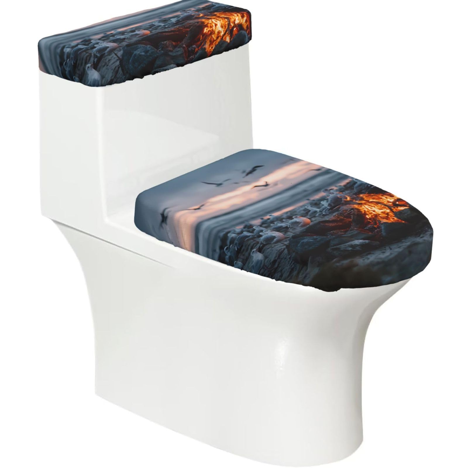 Mrowyc Black Bonfire Printed Toilet Seat Set - Set Of 2 - Universal Toilet Seat Cover - Housewarming Birthday Christmas Gift