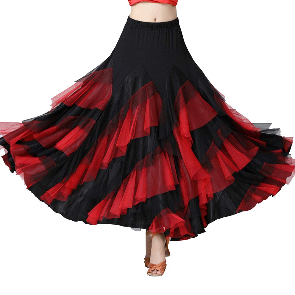 Yaott Women's Red Ballroom Modern Latin Dance Long Flamenco Skirt Tango Competition Modern Dance Skirts
