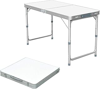 Folding Camping Table with Adjustable Height, Aluminium Foldable Portable Picnic Table for Outdoor Indoor Kitchen Garden P...