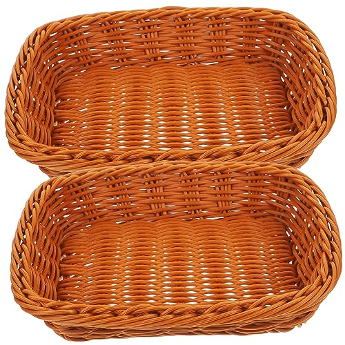 GRIRIW 2Pcs Imitation Rattan Woven Basket Square Storage Organizer for Fruits Vegetables and Snacks Rustic Desktop Gadget for Home Decor