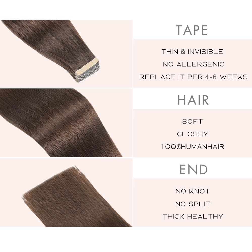 YDDM Extension Capelli Veri Biadesivo 20pcs 40cm 40g extension biadesive capelli veri Tape In Extension Capelli Veri Extension Adesive Capelli Veri(16inch,2#)