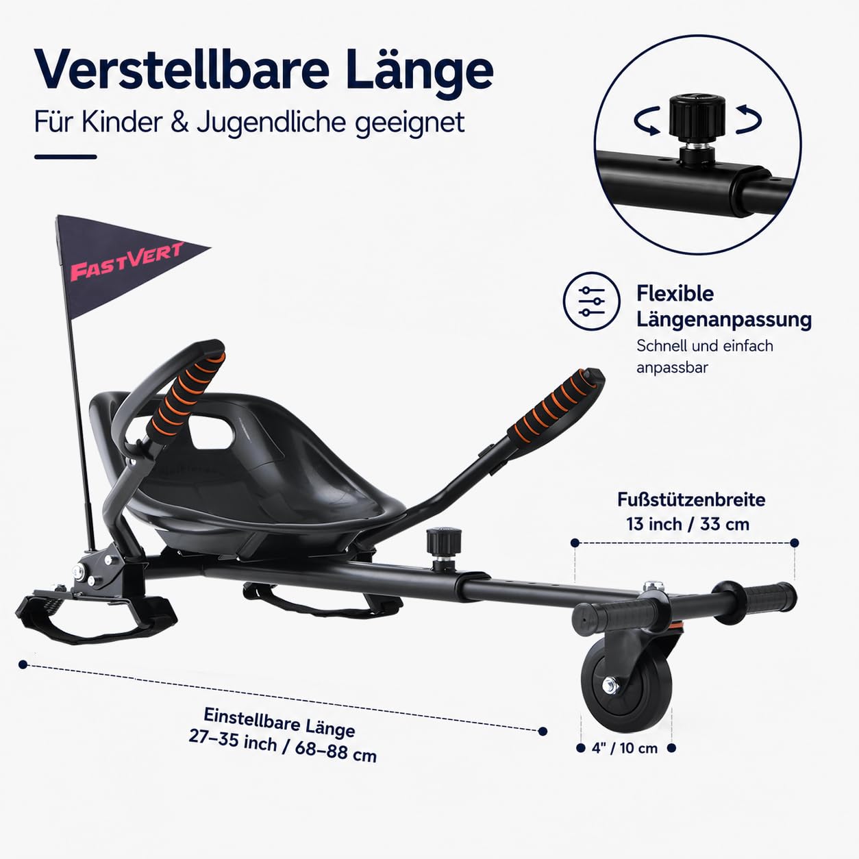 Umweltfreundlich Hoverboard Sitz mit Sicherheitsflagge | Kompatibel mit 6.5", 8", 8.5" & 10" Hoverboards, mit Handguards und robustem Stahlrahmen für mehr Sicherheit
