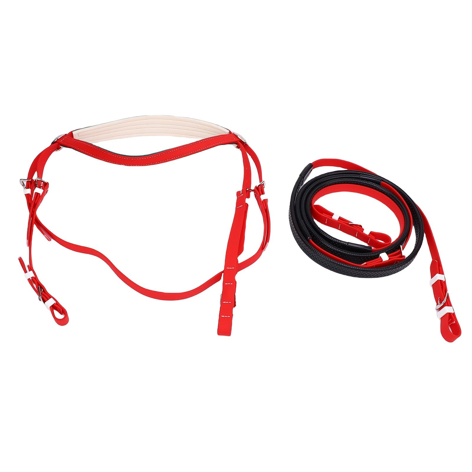 AMONIDA Set Cavezza e Redini per Cavallo, Set Cavezza in Nylon e Pelle PU in PVC, di vestibilità Comoda con Redine a Lunghezza Regolabile, Ideale per Competizioni Equestri, Allenamento, Equitazione