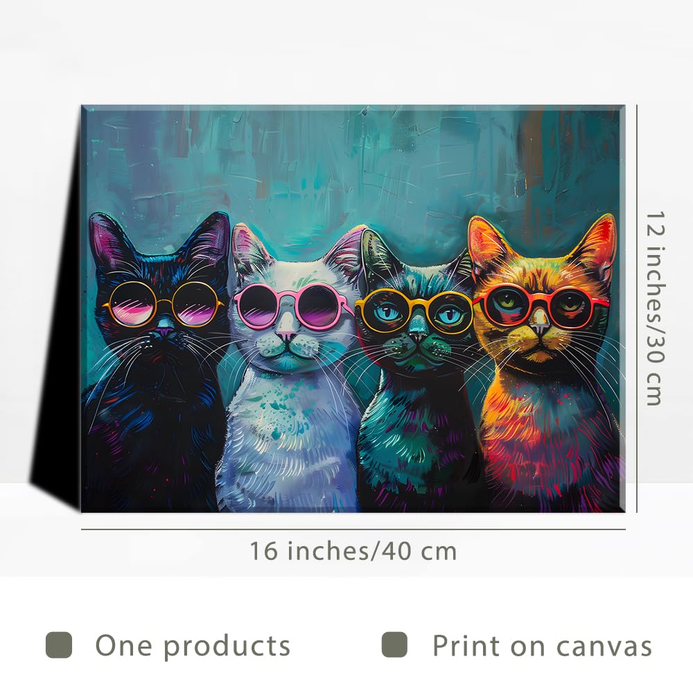 Piy Painting Canvas Wall Art, Cute Animal Canvas Painting, Canvas Print Of a Kitten Wearing Sunglasses - Image 2